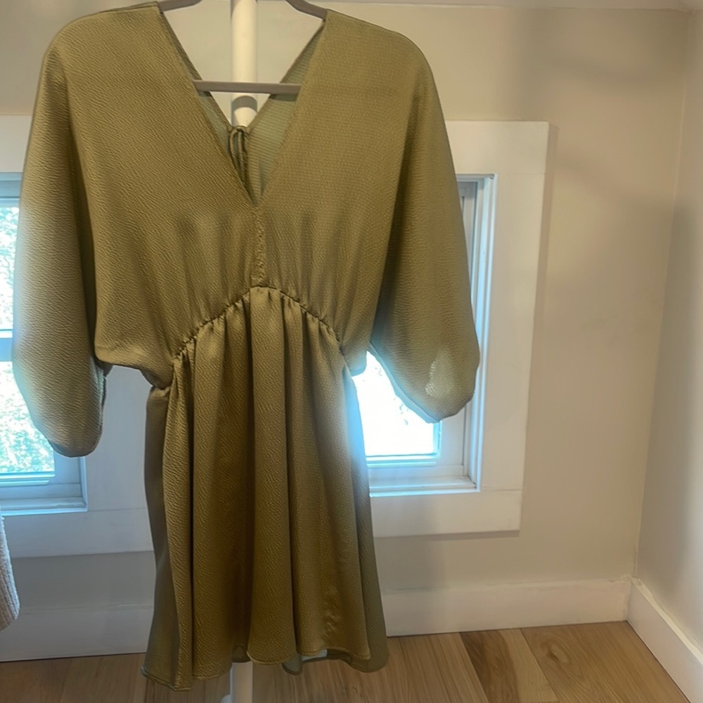 tyche emerald green hammered kimono dress, size small - Picture 2 of 5
